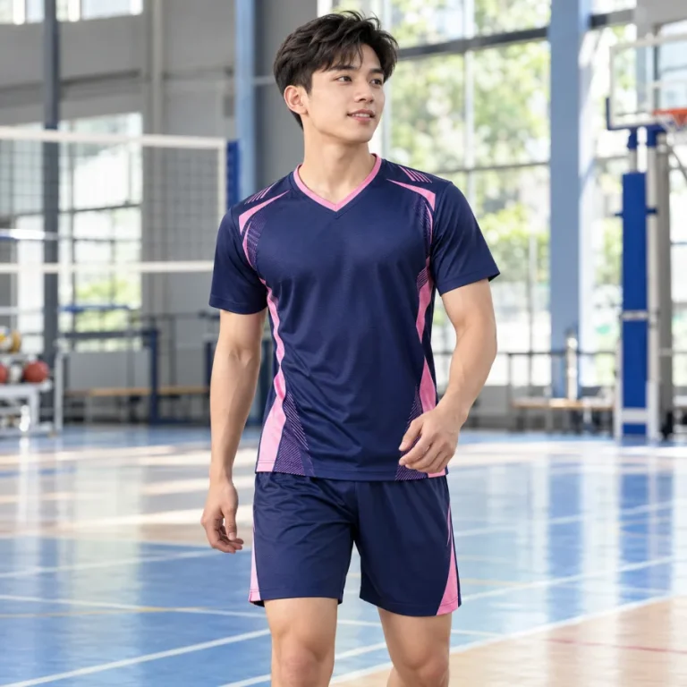 Đồng phục thể thao đa năng nam tím than phối hồng, vải interlock mềm mịn, cổ chữ V – tối giản hiện đại